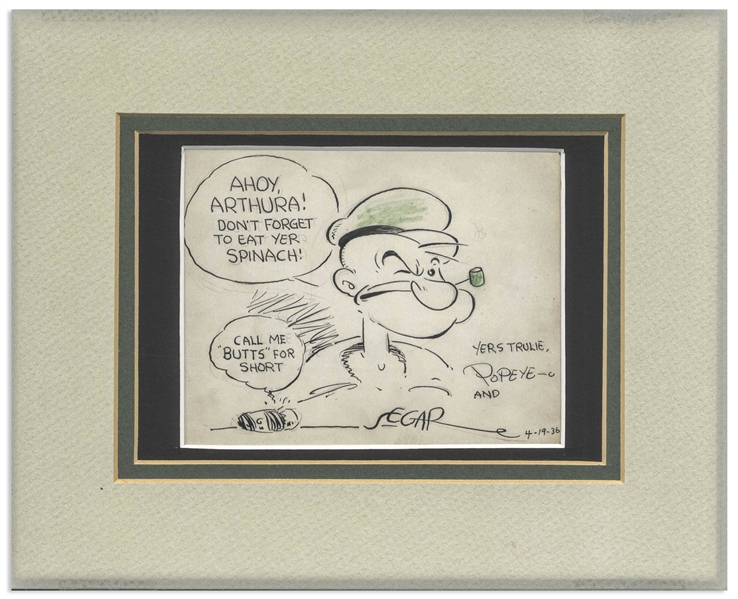 Original Elzie Segar ''Popeye'' Signed Artwork From 1936